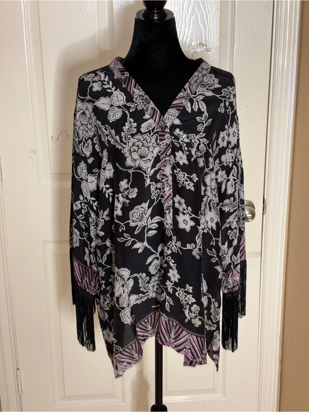 Johnny Was Black Edina Fringe Blouse XLarge - Picture 9 of 13